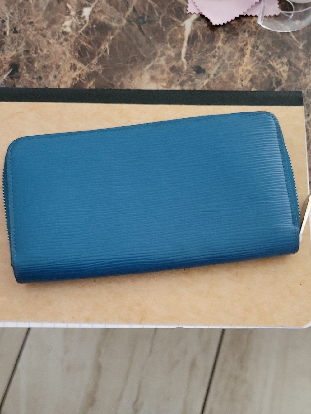 Louis Vuitton Epi Blue Zip Wallet with Silver Hardware